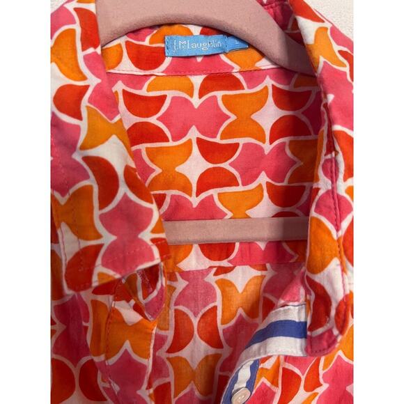 J. MCLAUGHLIN Women’s LG Cotton Pink Orange LS Button-Up Top Blouse Tulip Print - Picture 5 of 6